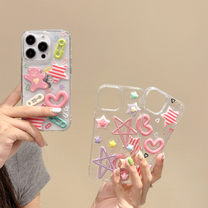 Custodia per Cellulare da Donna alla Moda Stile Coreano <span class=keywords><strong>con</strong></span> Glitter a Forma di Stella e Cuore per <span class=keywords><strong>iPhone</strong></span> 16 15 Pro Max 14 Pro 13 12 11 Plus 17 - Product Image 1