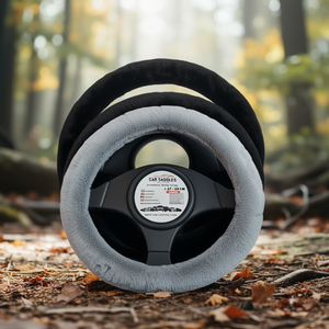 Housse de volant de voiture en fausse fourrure 37-39 cm gris rose noir - Product Image 3