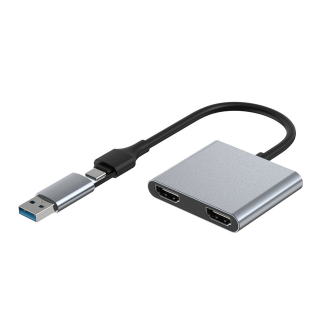 USB Type a + C Dual Port to 2 MST Multi Display Adapter Splitter