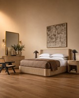 Cadre de lit plateforme moderne en bois massif avec base cannelée, taille King Queen, mobilier de chambre d'hôtel personnalisé, luxe minimaliste
