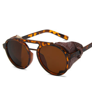 Cuero rojo Punk doble barra redonda Retro Multicrome Lunettes-soleil Vintage Tembos hombres mejor calidad gafas de sol - Product Image 6