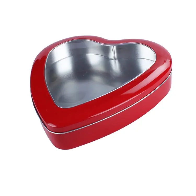 0.23mm metal tinplate heart shaped wholesale tin gift tin box with clear window