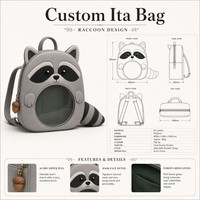 Sac à bandoulière personnalisé en peluche fantaisie en forme de raton laveur, style rétro woodland, avec breloque chouette et design de queue rayée