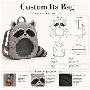 Sac à bandoulière personnalisé en peluche fantaisie en forme <span class=keywords><strong>de</strong></span> raton laveur, style rétro woodland, avec breloque chouette et design <span class=keywords><strong>de</strong></span> queue rayée - Product Image 1