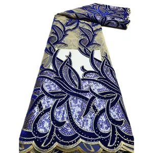NI.AI Elegant Foliage Embroidered Sequin Lace Rhinestones Sequin Fabrics French Net Lace Velvet Lace Fabric