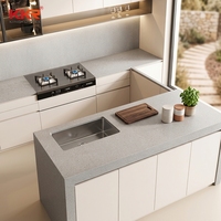 Comptoir de cuisine en pierre artificielle au design moderne, surface solide sans silicone pour usage domestique ou hôtelier