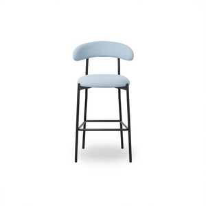 Taburete de Bar de Tela Tipo Teddy con Altura de Mostrador, Base de Metal Negro, para Isla de Cocina, Moderno y Contemporáneo, Azul - Product Image 1