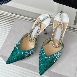 Tacones de aguja de lujo con punta en pico y diamantes de imitación degradados para mujer, sandalias de tacón alto para fiesta de verano - Product Image 1