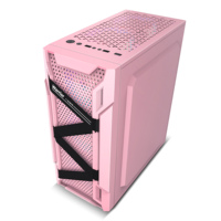 Casing Komputer Gaming PC ATX Tower PINK dengan Panel Kaca dan Kipas RGB