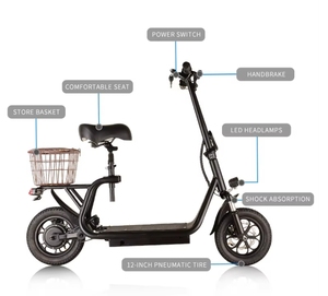 Scooter Eléctrico Plegable de 36V10AH para Adultos, Dos Ruedas de 12 Pulgadas, Scooter Eléctrico Autoequilibrado con Asiento, Bicicleta Eléctrica Urbana - Product Image 4