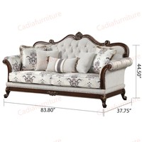 Canapé Royal Européen en Bois Massif Sculpté avec Revêtement en Tissu, Ensemble de Canapés Américains pour Salon, Meubles pour Usage Domestique