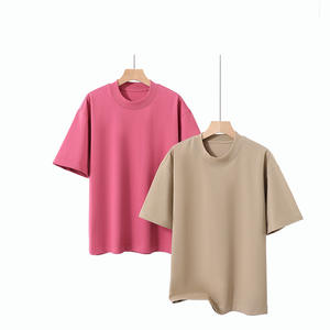 T-shirt da uomo in cotone pesante a maniche corte con scollo piccolo e collo alto, 250 grammi, tinta unita a doppio strato - Product Image 1
