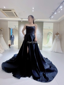 Chất lượng cao satin làm váy cưới màu đen với chia Side <span class=keywords><strong>Royal</strong></span> Train Bridal Gown 2026 - Product Image 2
