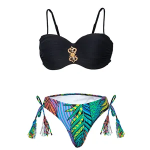Imprimé noir brésilien femmes string bikini ensemble maillots de bain dames maillots de bain 2024 nouveau design chaud sexy plage en gros OEM personnalisé