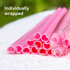 Pailles en plastique jetables en forme de cœur, rouges et roses, mignonnes, pour décorations de mariage et de fête - Product Image 4