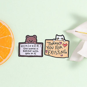 Ensemble de broches en émail avec citation d'ours et de chat, broche animale Kawaii, cadeau pour amis et famille - Product Image 1