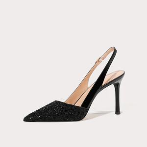 Printemps et été nouveau français Sexy petits talons hauts frais pour femmes talons bout pointu après les sandales à paillettes épissage vide - Product Image 5