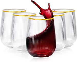 Verres à champagne jetables en PET transparents de 12 oz, avec des couleurs personnalisables, bordure dorée, design à rayures verticales pour les événements - Product Image 1