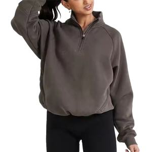 Sweat-shirt à demi-zip classique surdimensionné pour femmes, avec cordon de serrage ajustable, logo personnalisé, vente en gros par le fabricant - Product Image 3