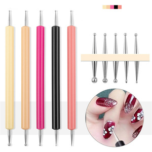 Wellflyer พู่กันทาสีเล็บ5ชิ้น, เครื่องมือทำจุดคริสตัลหัวสองชั้นไนลอนปากกาพลอยเทียม <span class=keywords><strong>NABR</strong></span>-058ขายดี - Product Image 2