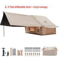 En stock, tente pneumatique de 6,3 mètres carrés, auvent noir enduit, trou pour cheminée, Oxford imperméable, portable, pour le camping familial en plein air