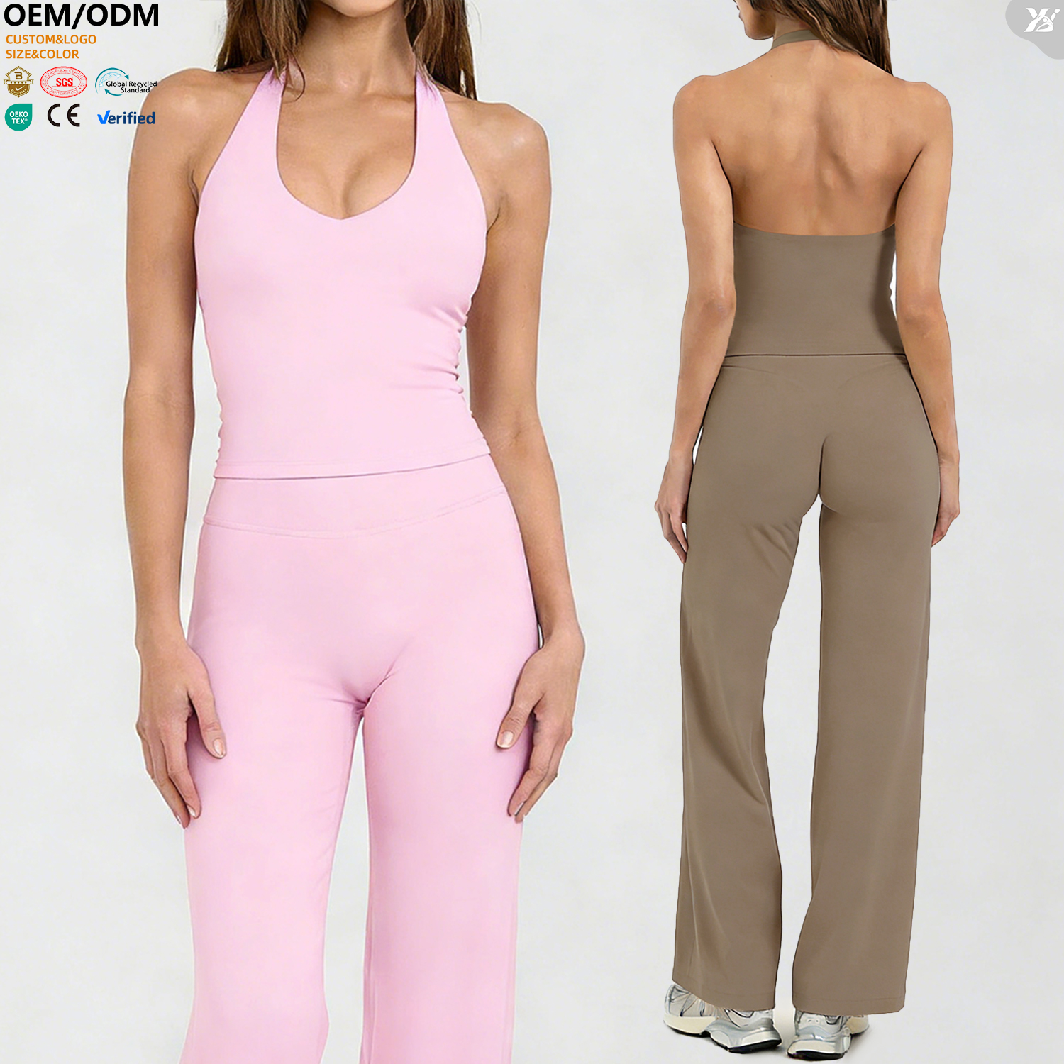 XW-2026209 Women Halter Neck V Neck Cropped Yoga Tank Top Sleeveless Backless Workout Shirt Athletic Tops