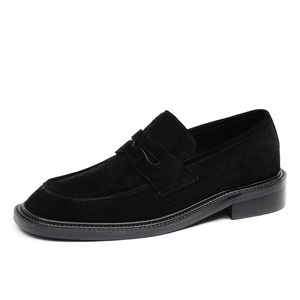 Zapatos de Vestir Negros de Ante Sintético para Hombre, con Punta Cuadrada, Sin Cordones, para Todas las Temporadas, Color Sólido, Suela de Goma, Envío Directo - Product Image 1