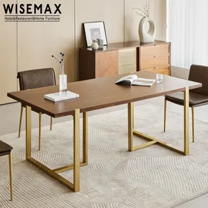 WISEMAX FURNITURE Modern Simple Dining Room Furniture Wooden Tables Brown Plywood Dining Table Set for home hotel