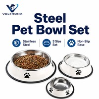 Ensemble de 3 bols pour animaux de compagnie en acier inoxydable avec motif de patte, base antidérapante, bol pour nourriture et eau pour chats et chiens