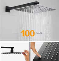 Système de douche de pluie au plafond encastré moderne de 12 pouces Ensemble de douche en laiton noir avec pommeau de douche de pluie carré en acier inoxydable