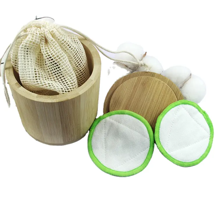 Bamboo Cotton Make up Remover Pads Bamboo Makeup Cotton Cleansing Pads Bag Stone Cotton Pad Holder Accept OEM Round Bamboo Fiber