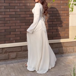 เดรสยาวแฟชั่นผู้หญิงคอเหลี่ยมแขนยาวประดับมุกหรูหราแบบต่อผ้า - Product Image 6