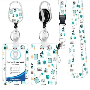 Cordón de poliéster con logotipo personalizado, carrete retráctil para cuello, porta tarjetas, cordón para enfermeras y médicos