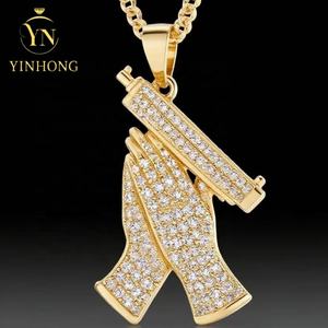 <span class=keywords><strong>Rock</strong></span> Punk placcato oro Design Micro pavè 5a Cz ghiacciato Bling Hip Hop uomini croce ciondolo collana - Product Image 4