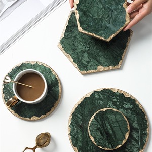 Emerald Natural <strong>Marble</strong> Gold Edge <strong>Coaster</strong> Hexagon Insulated Tea <strong>Coaster</strong> Round Real <strong>Marble</strong> Tray for Kitchen Luxury Table Decor - Product Image 3