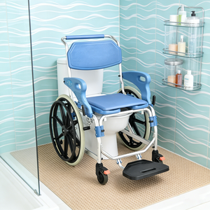 Chaise de douche médicale avec repose-pieds <span class=keywords><strong>pour</strong></span> <span class=keywords><strong>personnes</strong></span> handicapées, <span class=keywords><strong>pour</strong></span> bain et lit, fauteuil roulant portable <span class=keywords><strong>pour</strong></span> <span class=keywords><strong>personnes</strong></span> âgées, vente en gros - Product Image 6