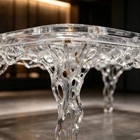 Table à thé en acrylique haut de gamme personnalisée, motif feuille transparente, pour hôtel, villa, salle de thé, salle d'exposition, hall d'entrée