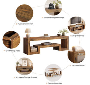 Meuble TV de style ferme vintage en bois de 63 pouces, meuble multimédia <span class=keywords><strong>moderne</strong></span>, étagères de rangement, <span class=keywords><strong>table</strong></span> console - Product Image 3