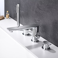 Ensemble de robinetterie de baignoire HONGDEC de luxe en chrome à poser sur le rebord avec douchette à main, 4 trous, pour salle de bain