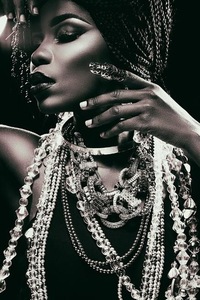 Portrait d'africain avec bijoux mur Art affiches et impressions femme noire Art toile peintures argent <span class=keywords><strong>corps</strong></span> Art photos - Product Image 5
