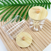 Distributeur de cotons-tiges en plastique transparent 2025 avec couvercles en bois de bambou – Boîte de rangement pour tampons et cotons-tiges de salle de bain