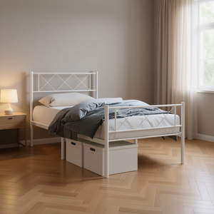 Cadre de lit double en acier blanc avec revêtement en poudre, lit en métal moderne, meubles de chambre à coucher D0100H5HZKX - Product Image 2