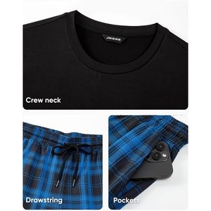 <b>Men's</b> <b>Pajamas</b> <b>Set</b> 2 Piece Long Sleeve T-Shirt Plaid Pants With Pocket Soft Flannel Sleepwear - Product Image 6
