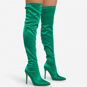 รองเท้าบูทหุ้มข้อทรงแหลมสำหรับผู้หญิง ผ้าเนื้อนุ่มยืดหยุ่น รองเท้าบูทยาวเหนือเข่า ส้นสูงบาง รองเท้าส้นสูงสำหรับฤดูใบไม้ผลิ - Product Image 3