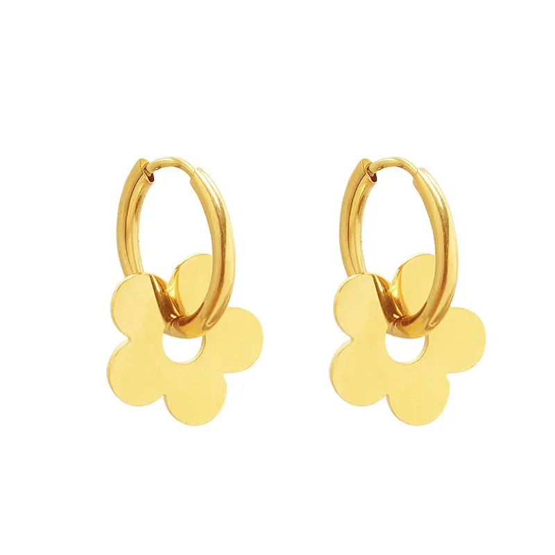 QIFEI grosir desain baru mode bunga baja titanium anting perhiasan 18K anting berlapis emas wanita