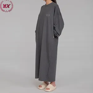 Wholesale Fashion 420g 100% Cotton Plain Women Abaya Maxi 2023 Modest Dubai Oversized Hoodie Islamic Eid Kimono Abaya Dress