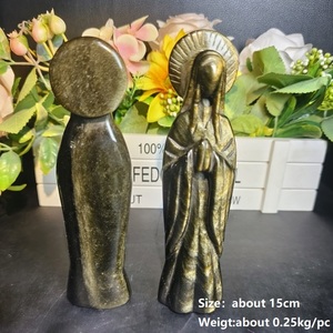 Estatua <span class=keywords><strong>de</strong></span> la Virgen María Tallada a Mano en Obsidiana Dorada Natural, Figura Religiosa <span class=keywords><strong>de</strong></span> Cristal Curativo para Decoración del Hogar - Product Image 5