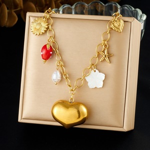 Gold Plated Heart Pendant Necklace Stainless Steel Sunflower Starfish Charm Clavicle Chain Gift Jewelry N3843 - Product Image 1