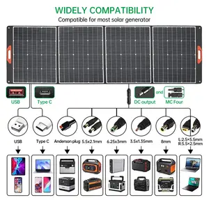 Paneles solares plegables de alta eficiencia 100W 120W 200W 300W 400W 18V Panel solar plegable negro para estación de energía portátil