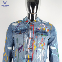 EDGE DENIM Veste bleue en jean avec éclaboussures de peinture brodée sur mesure Vestes brodées sur mesure